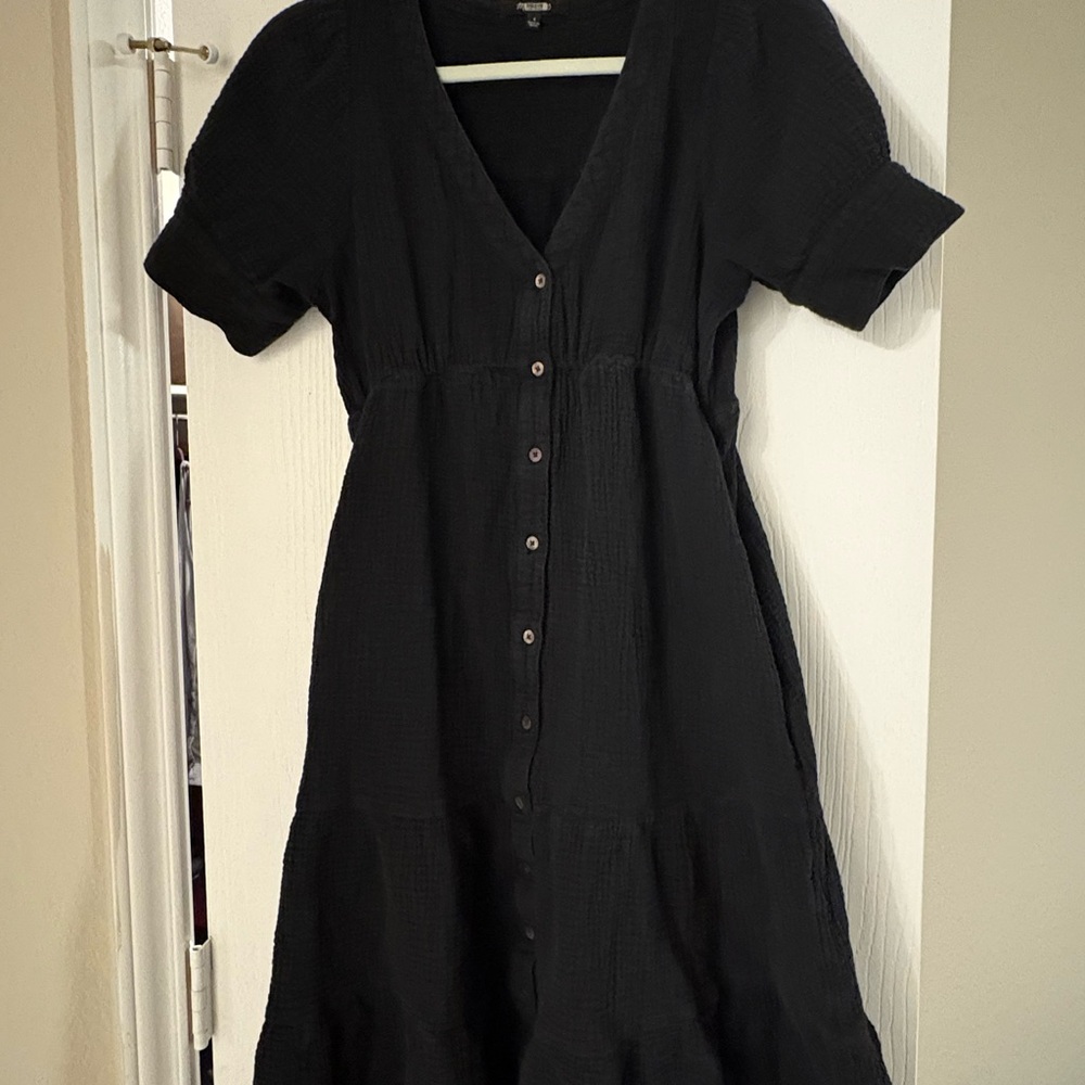 Madewell black gauze tiered midi dress